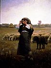 Flock Canvas Paintings - Shepherdess and her Flock